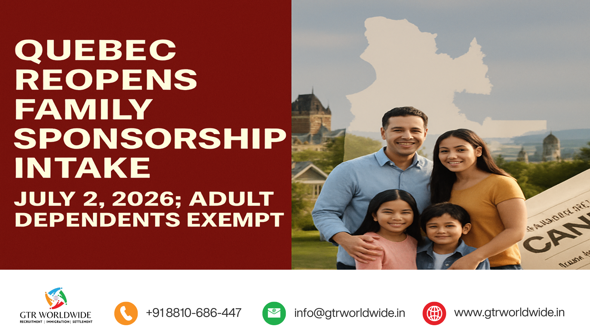 Quebec reopens family sponsorship intake July 2, 2026; adult dependents exempt
